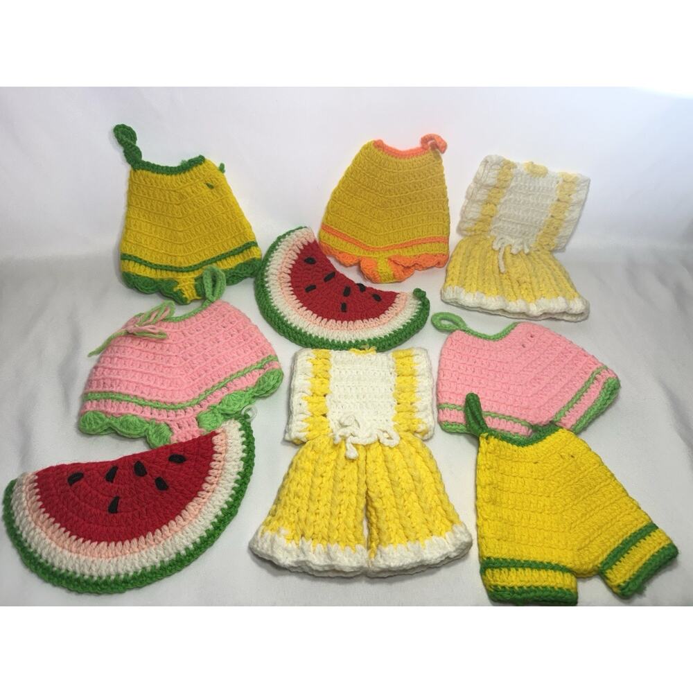 Vintage Crochet Pot Holders Hot Pads 9 count Fruit Clothes Handmade